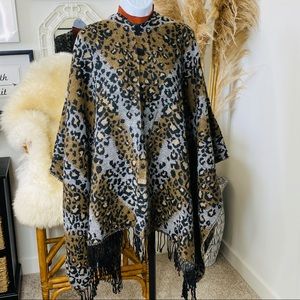 Animal Print Versatile Wear Poncho Cape Cloak O/S